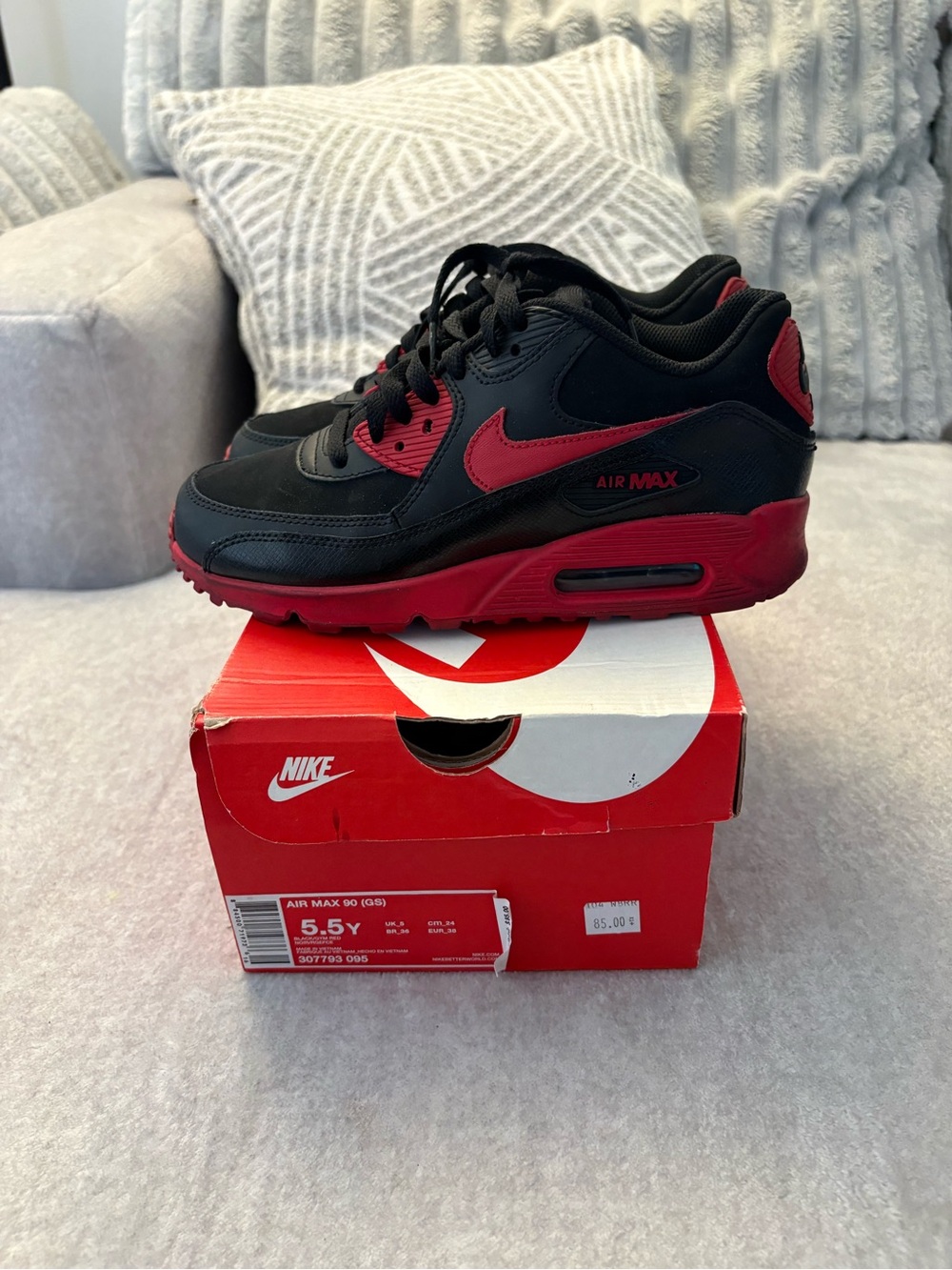 Nike Kids Black and Red Air Max 90 Sneakers